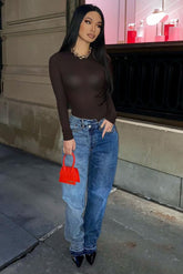 Crossover Two Tone Straight Leg Jeans - Indigo Ins Street